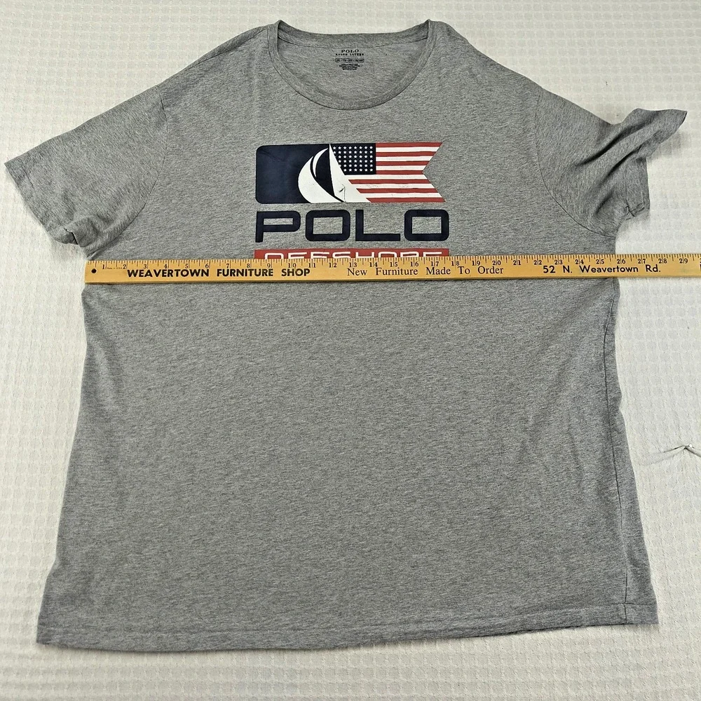 Polo Ralph Lauren Mens XXL Gray Offshore‎ Sailing Team Graphic T-Shirt USA Flag